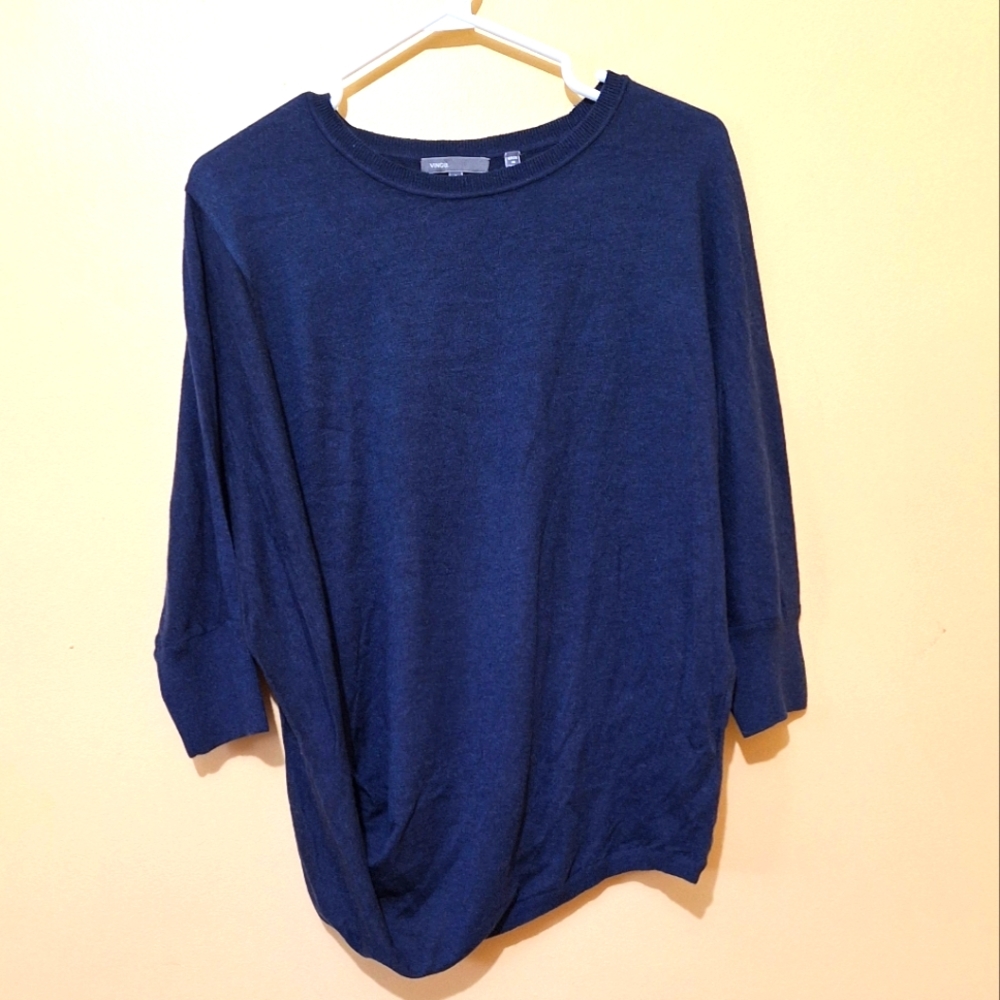 Vince Navy Asymmetrical Cashmere Blend Sweater